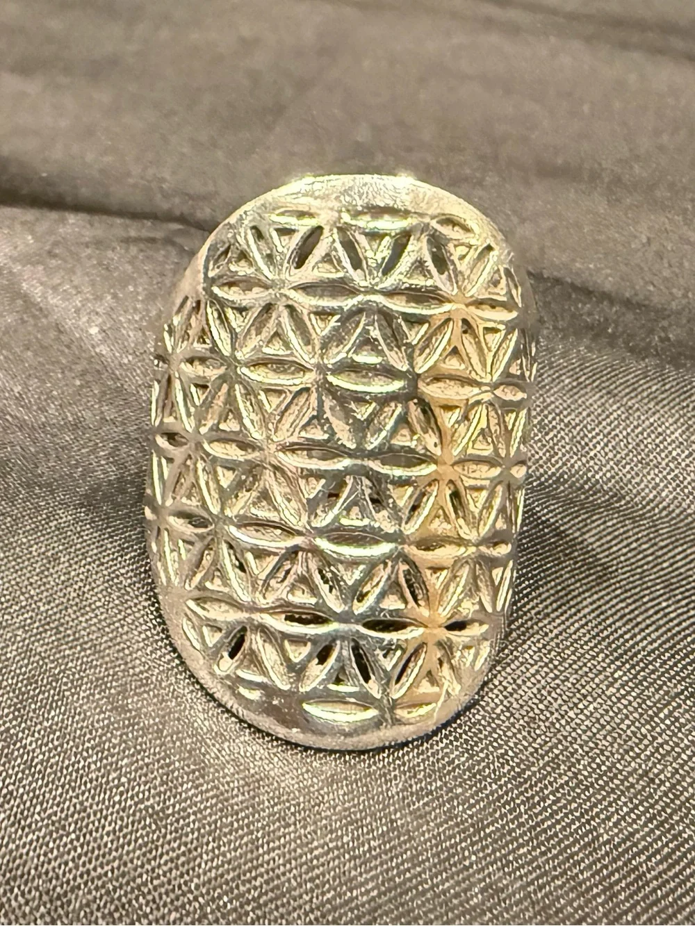 Sterling Silver Flower of Life Statement Ring Sacred Geometry Size 8